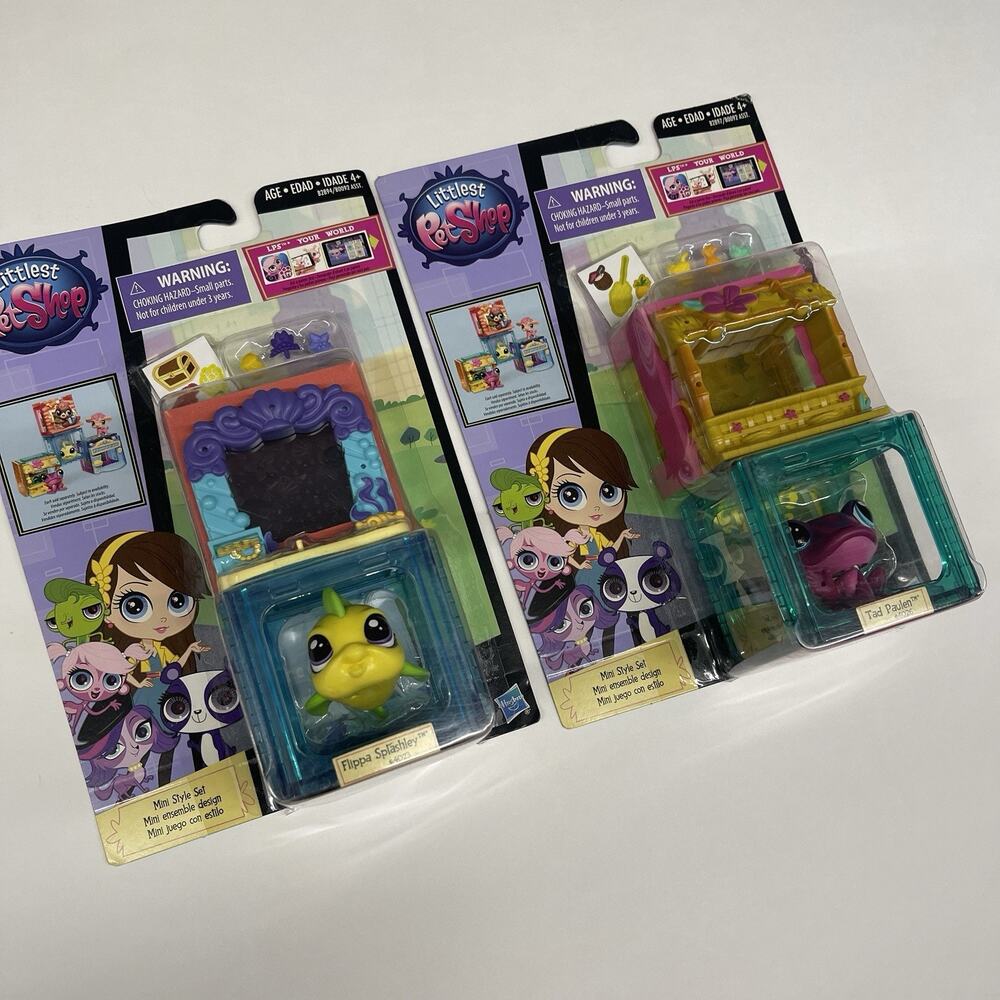 2 Littlest Pet Shop Mini Style Set Flippa Splashley #4023 & Tad‎ Paulen #4026